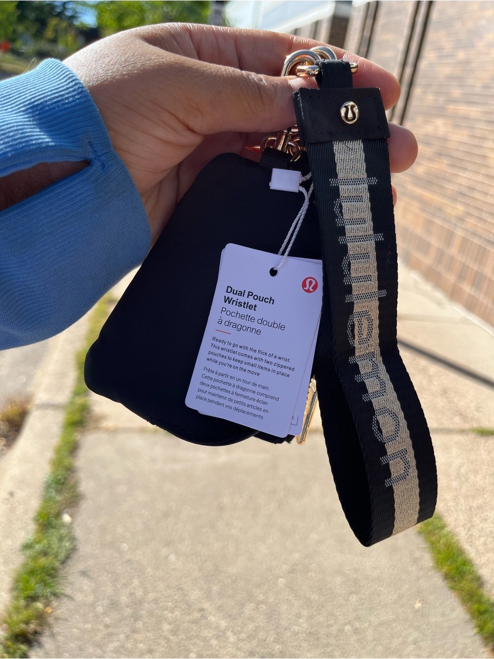 lululemon Black Dual Pouch Wristlet with Branded Strap